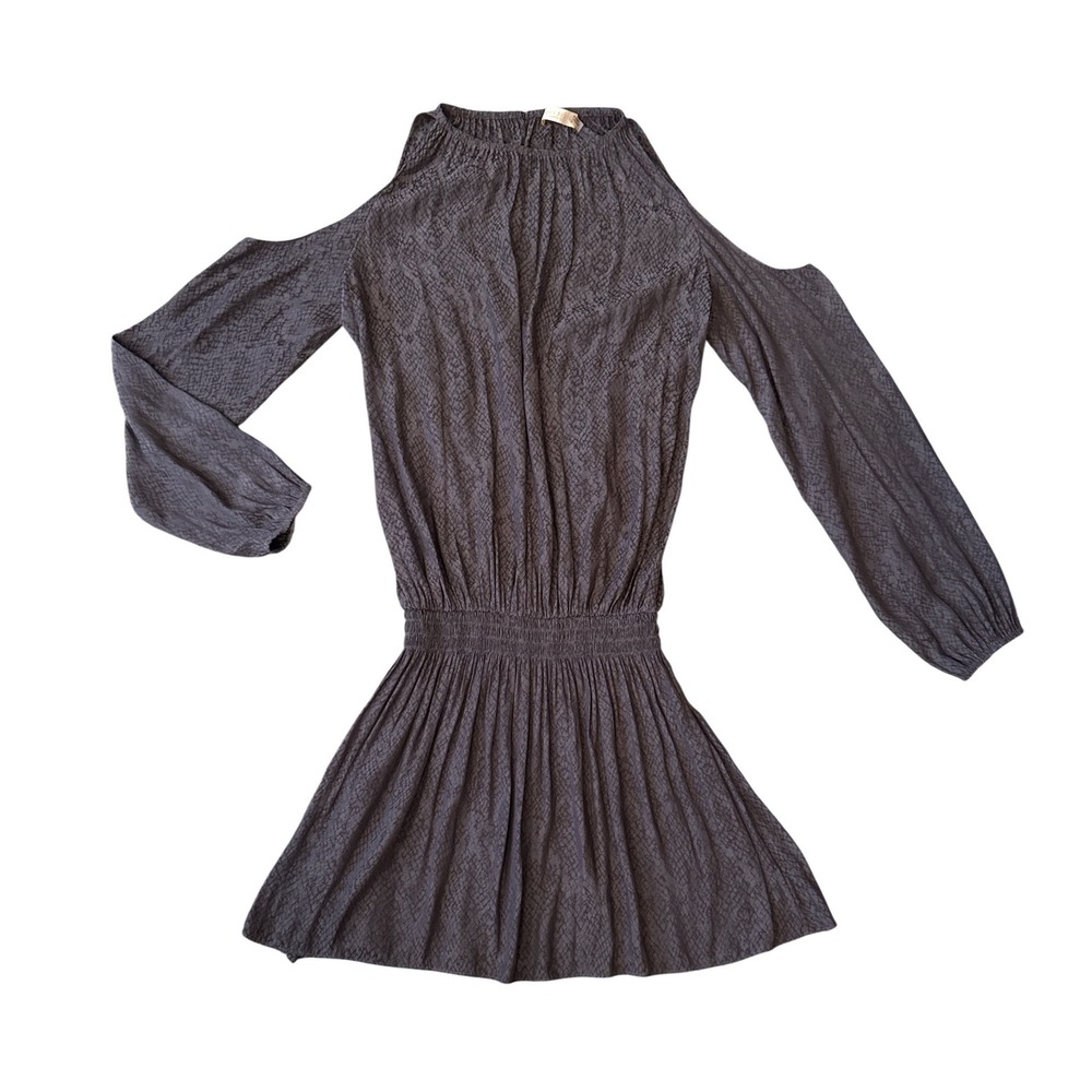 Ramy Brook Cold Shoulder Mini Dress Womens Medium Grey Snakeskin Smocked